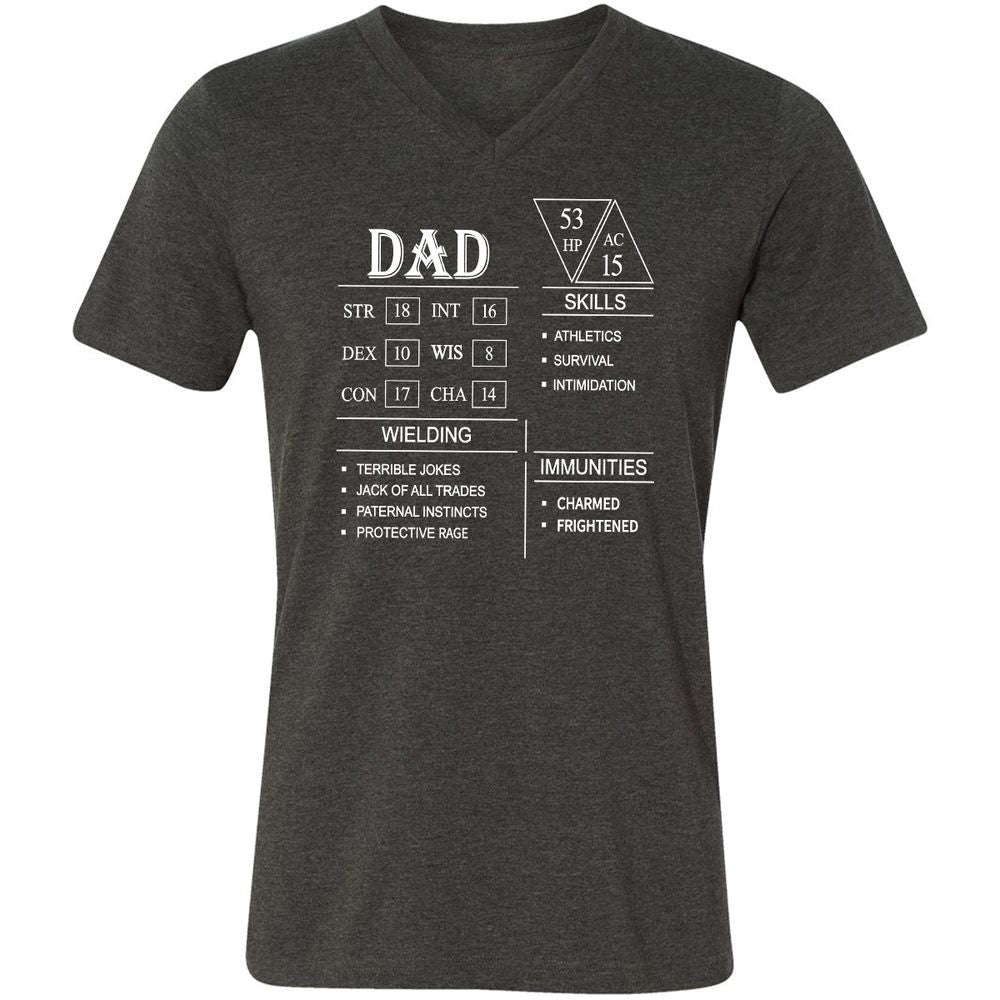 Dad Stat Block Unisex V-Neck T-Shirt - Dark Grey Heather - 8