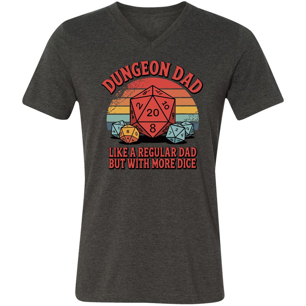 Dungeon Dad With More Dice Unisex V-Neck T-Shirt - Dark Grey Heather - 8
