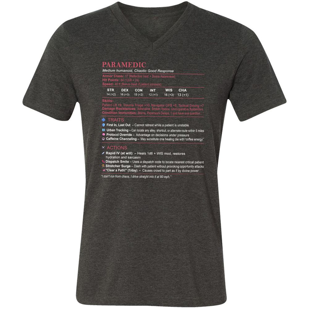Paramedic Stats Unisex V-Neck T-Shirt - Dark Grey Heather - 8