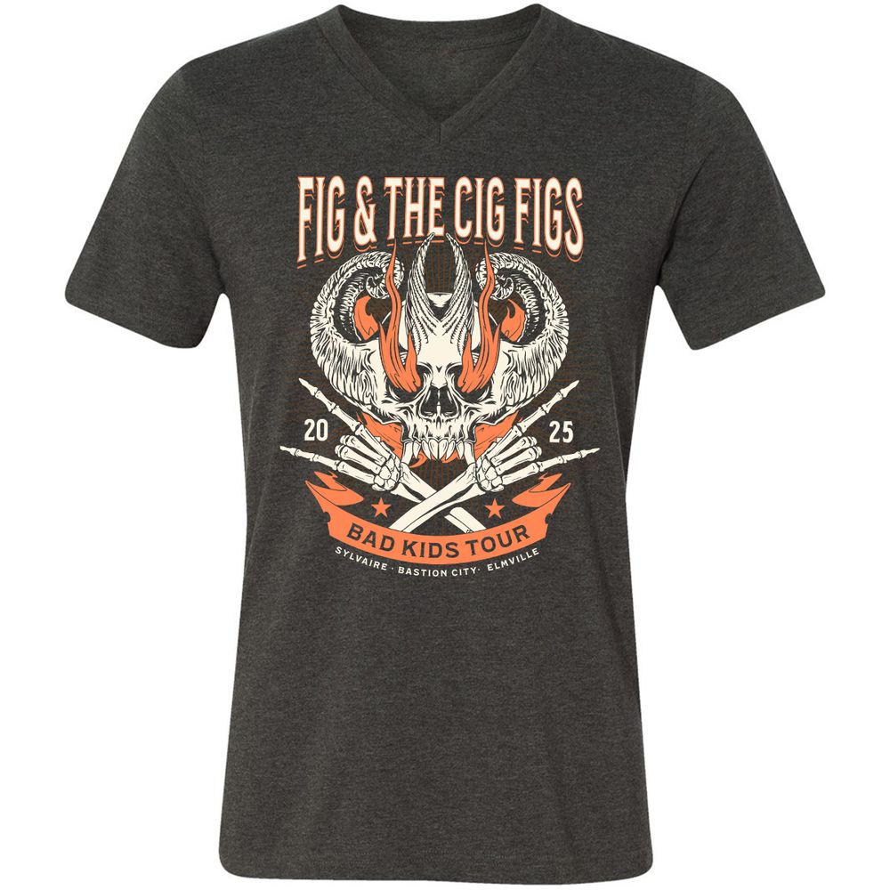 Fig and the Cig Figs, Dimension 20 Unisex V-Neck T-Shirt - Dark Grey Heather - 8