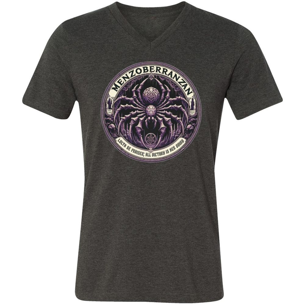 Menzoberranzan Lolth Be Praised Unisex V-Neck T-Shirt - Dark Grey Heather - 8