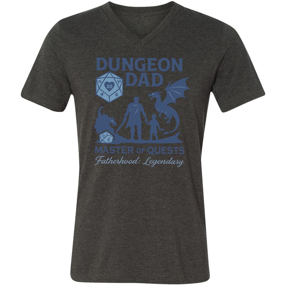 Dungeon Dad Master Of Quests Unisex V-Neck T-Shirt - Dark Grey Heather - 8