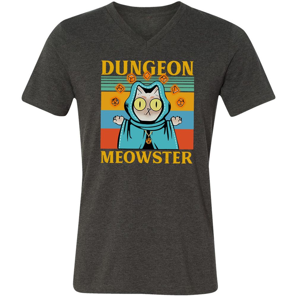 Dungeon Meowster Unisex V-Neck T-Shirt - Dark Grey Heather - 8