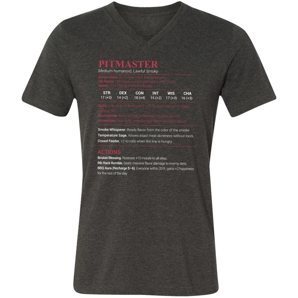 Pitmaster Stats Unisex V-Neck T-Shirt - Dark Grey Heather - 8