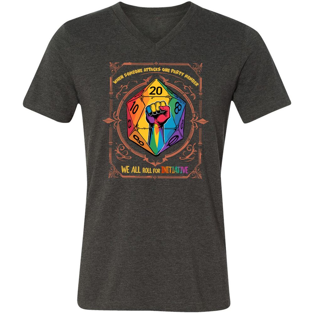 Roll For Initiative Unisex V-Neck T-Shirt - Dark Grey Heather - 8
