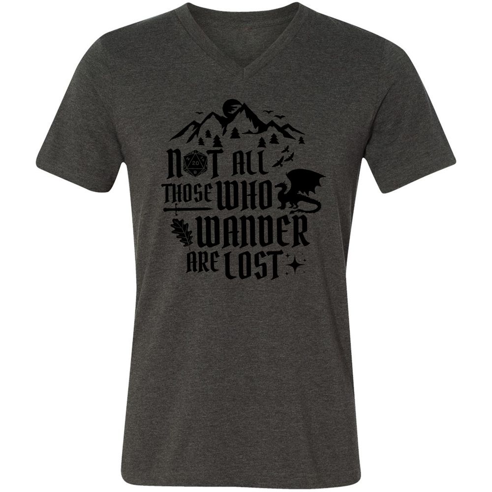 Not All Those Who Wander Are Lost Unisex V-Neck T-Shirt - Dark Grey Heather - 8