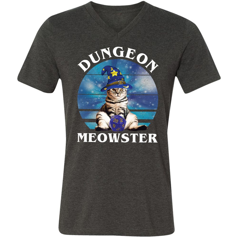 Dungeon Meowster Vintage Unisex V-Neck T-Shirt - Dark Grey Heather - 8