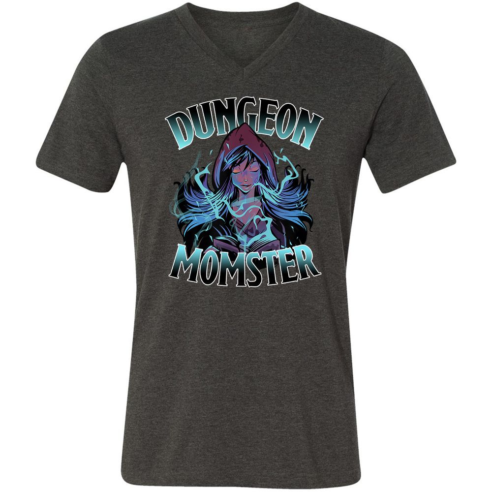 Dungeon Momster Unisex V-Neck T-Shirt - Dark Grey Heather - 8
