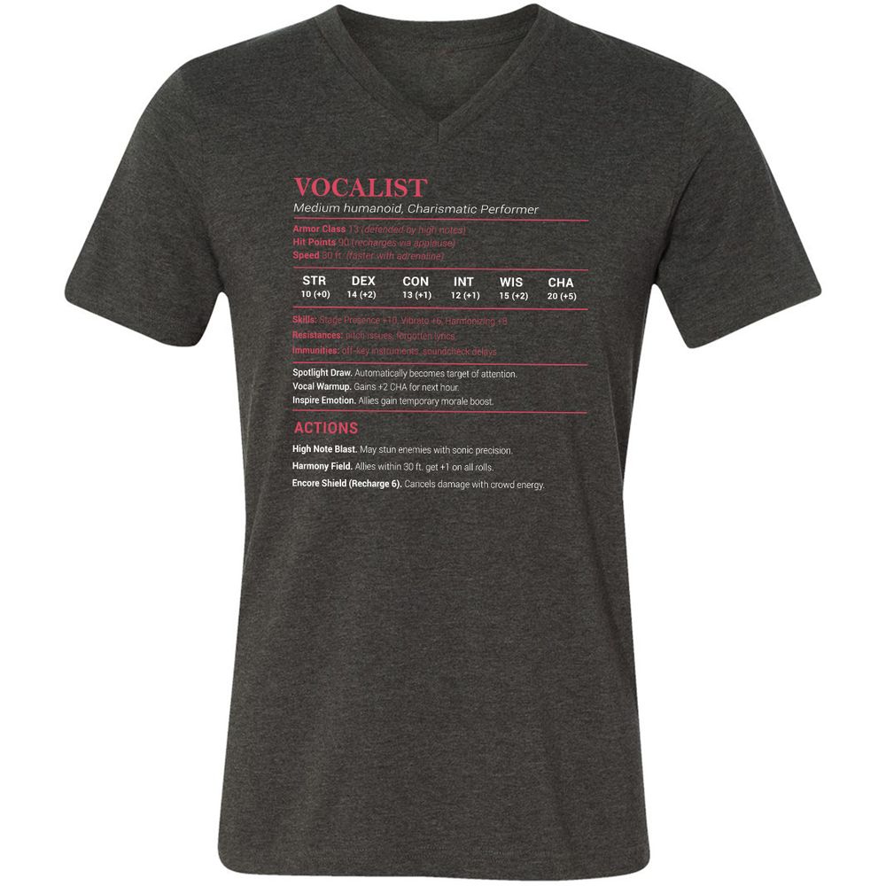 Vocalist Stats Unisex V-Neck T-Shirt - Dark Grey Heather - 8