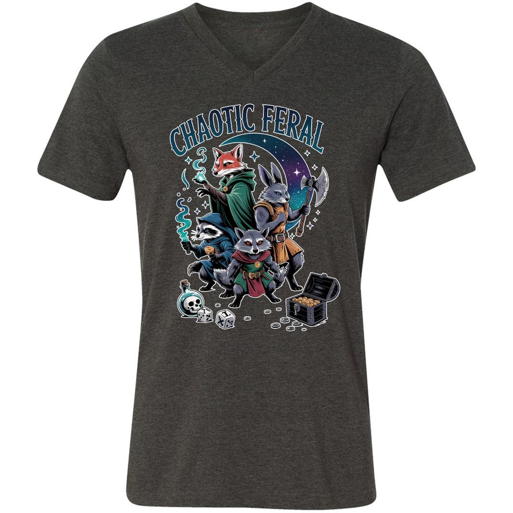 Chaotic Feral Unisex V-Neck T-Shirt - Dark Grey Heather - 8