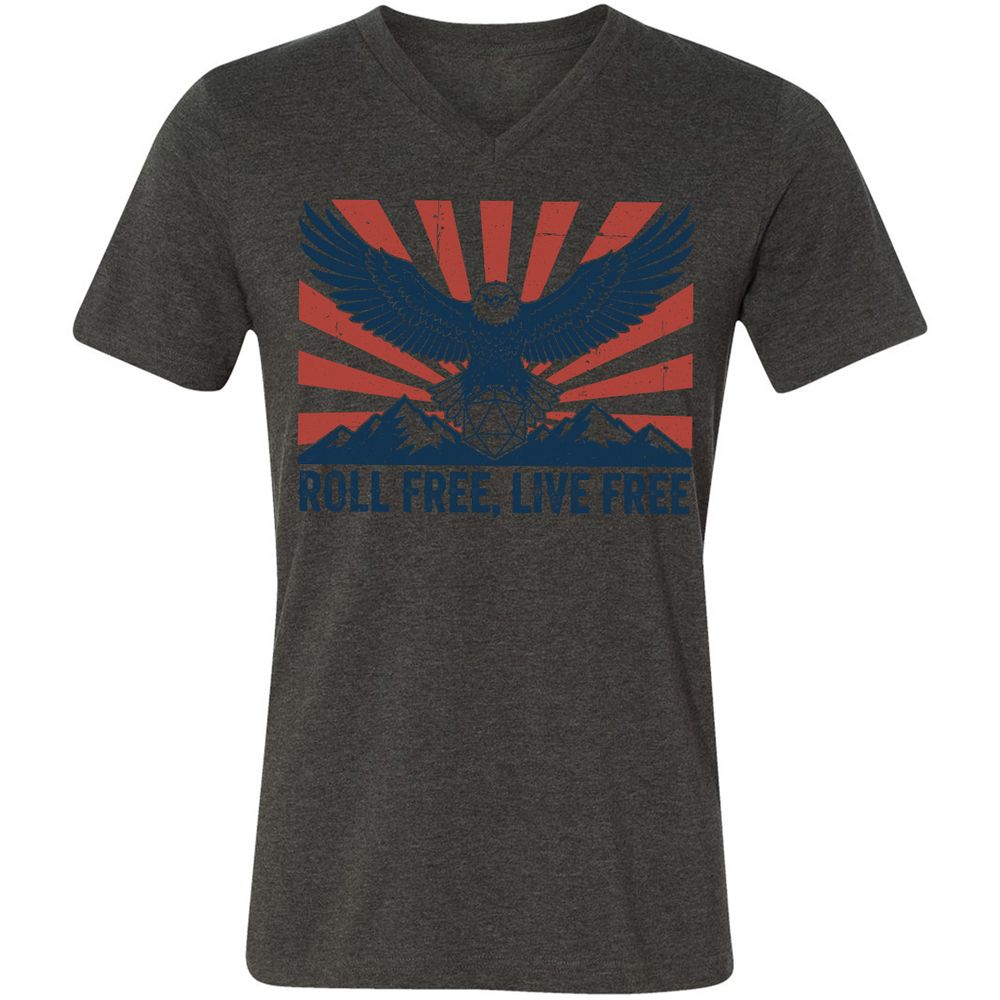 Roll Free, Live Free Unisex V-Neck T-Shirt - Dark Grey Heather - 8