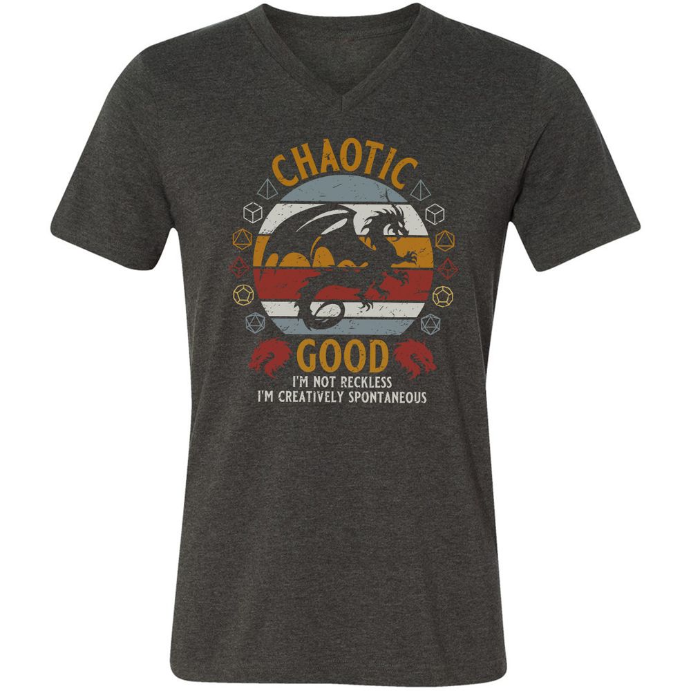Chaotic Good Unisex V-Neck T-Shirt - Dark Grey Heather - 8