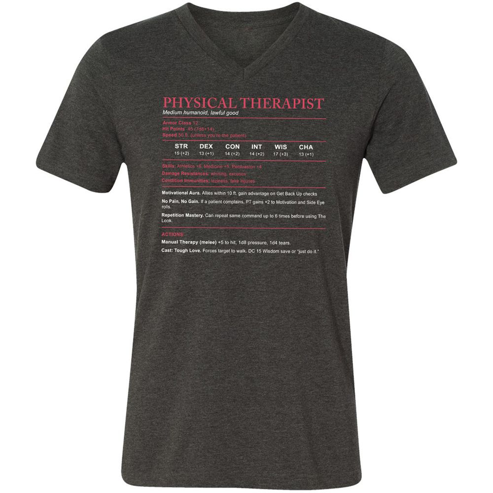 Physical Therapist Stats Unisex V-Neck T-Shirt - Dark Grey Heather - 8