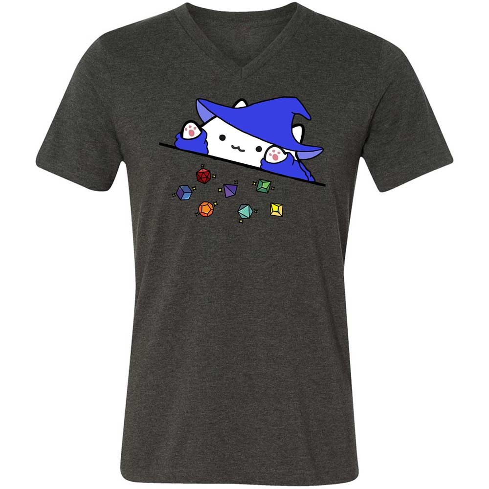 Cat Throws Dices Unisex V-Neck T-Shirt - Dark Grey Heather - 8