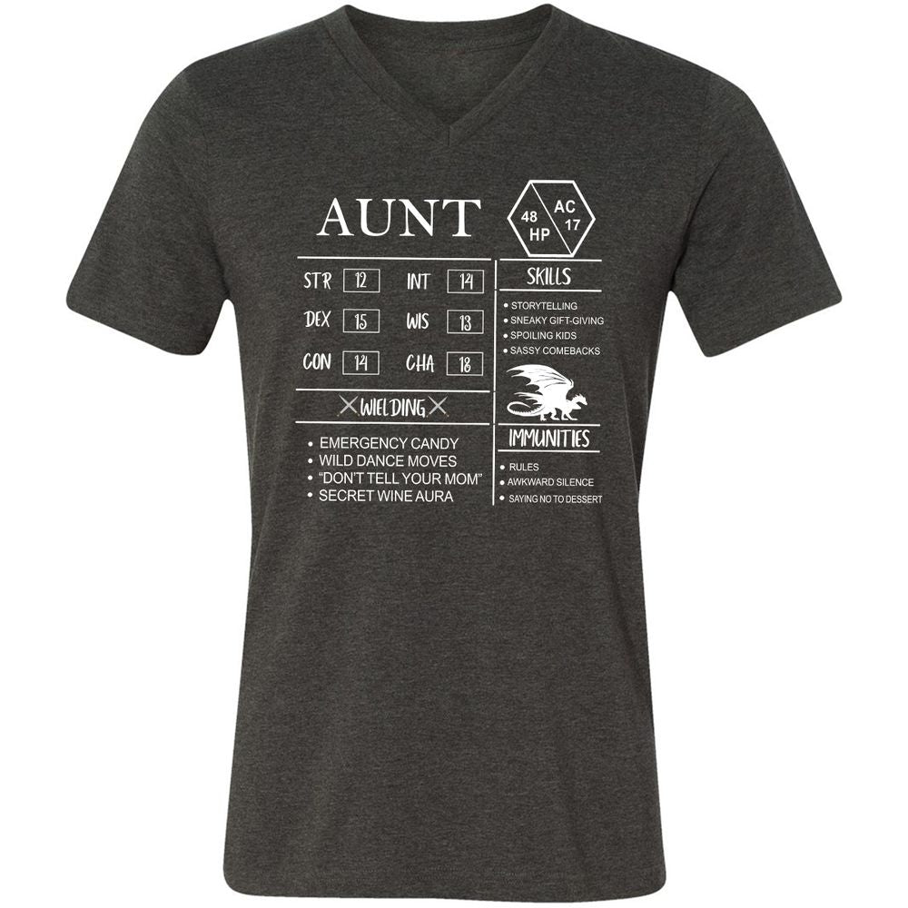 Aunt Stats Unisex V-Neck T-Shirt - Dark Grey Heather - 8