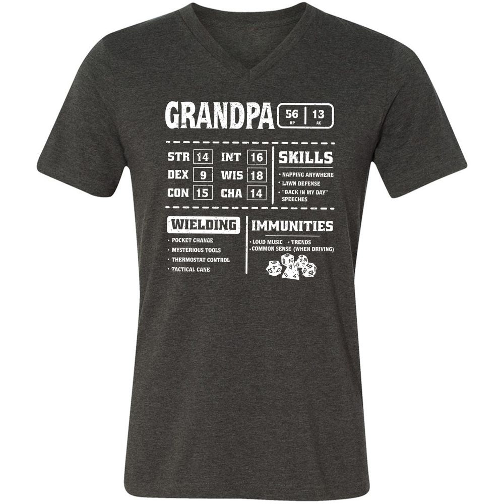 Grandpa Stats 2 Unisex V-Neck T-Shirt - Dark Grey Heather - 8