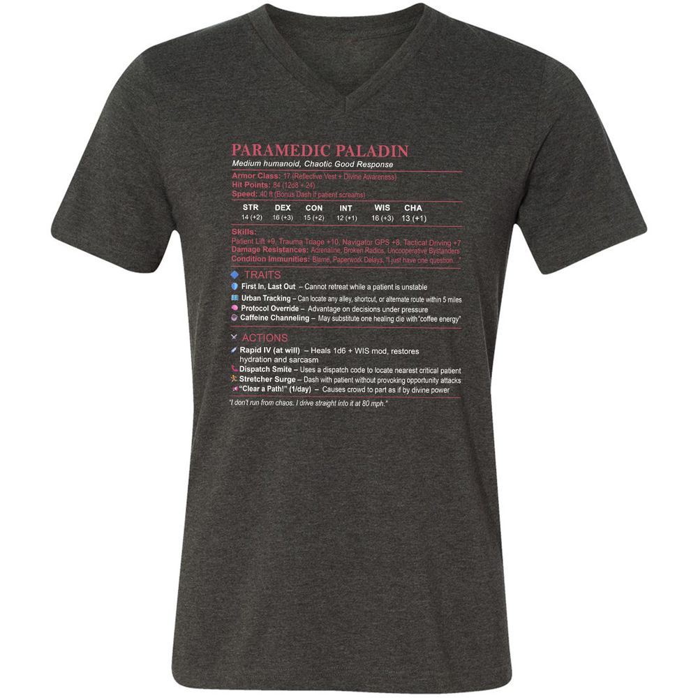Paramedic Stats Unisex V-Neck T-Shirt - Dark Grey Heather - 8