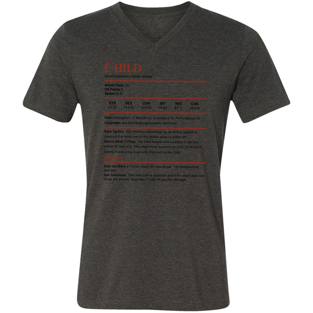 Child Stats Unisex V-Neck T-Shirt - Dark Grey Heather - 8
