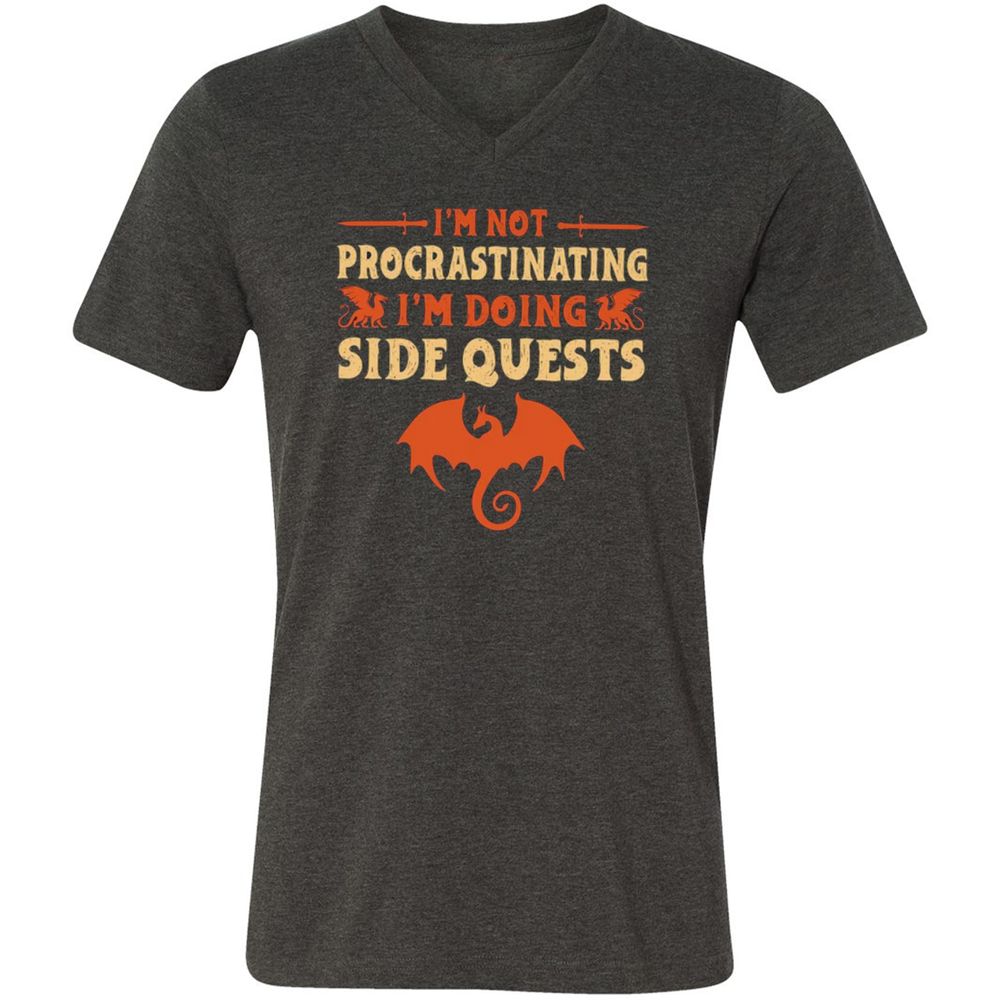 I'm Doing Side Quests Unisex V-Neck T-Shirt - Dark Grey Heather - 8