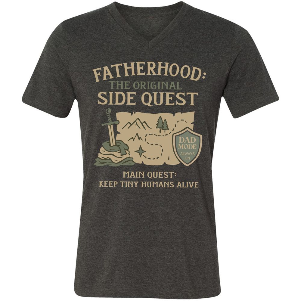 Fatherhood The Original Side Quest Unisex V-Neck T-Shirt - Dark Grey Heather - 8