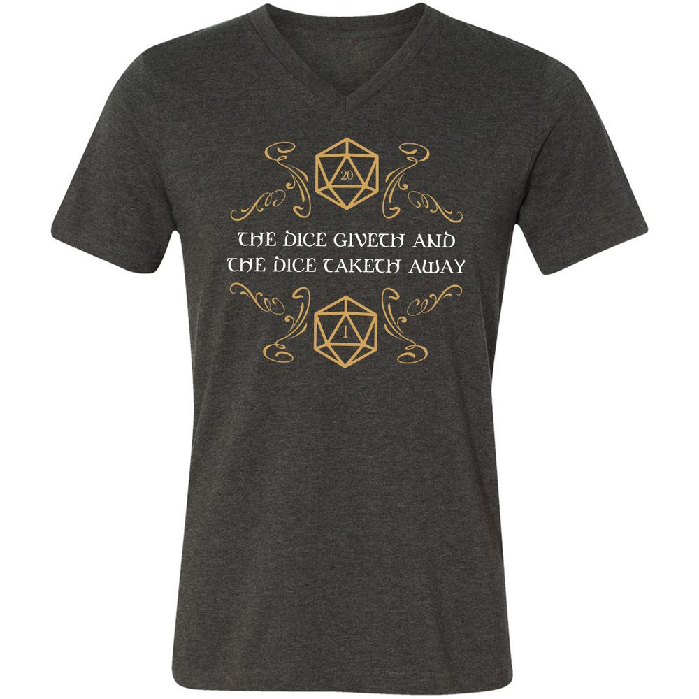 The Dice Giveth and Taketh Away Natural 20 and Critical Fail Unisex V-Neck T-Shirt - Dark Grey Heather - 8