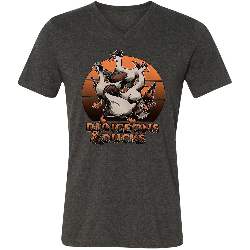 Dungeons And Ducks Unisex V-Neck T-Shirt - Dark Grey Heather - 8