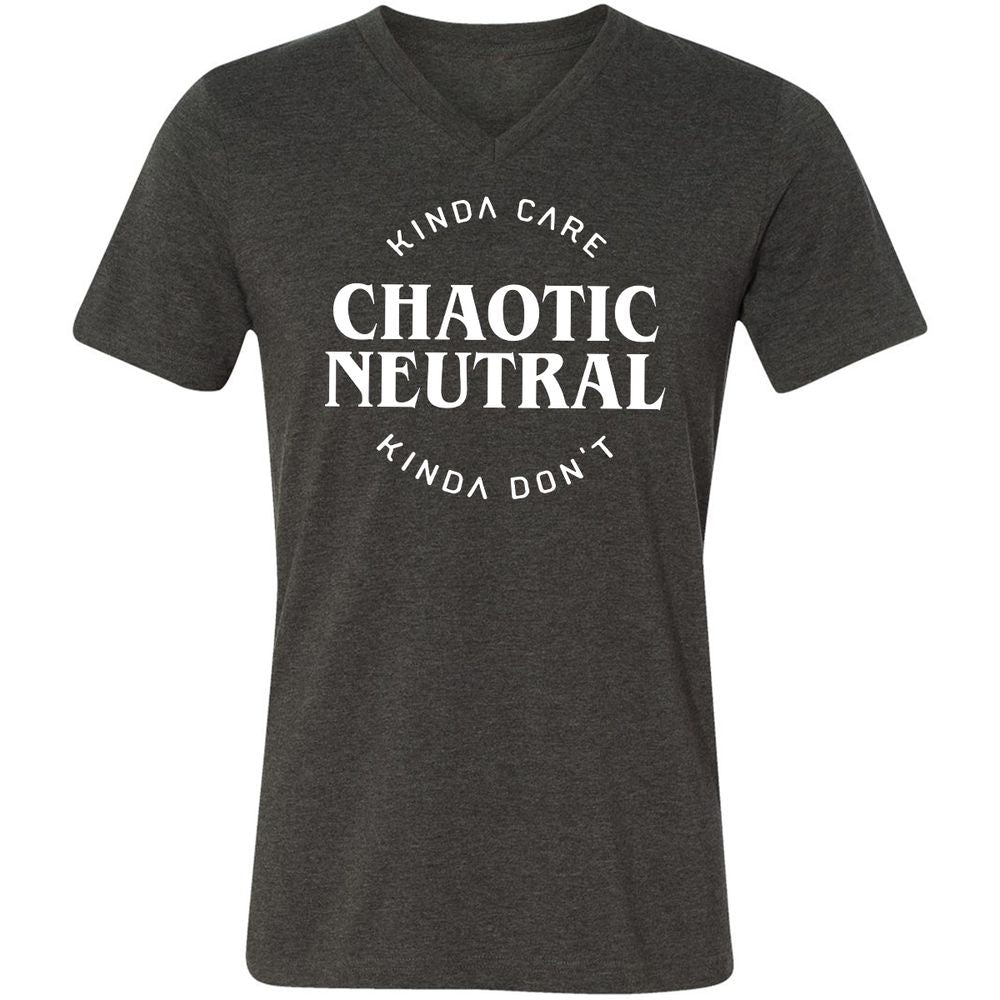 Chaotic Neutral Alignment Kinda Care Kinda Don't Unisex V-Neck T-Shirt - Dark Grey Heather - 8