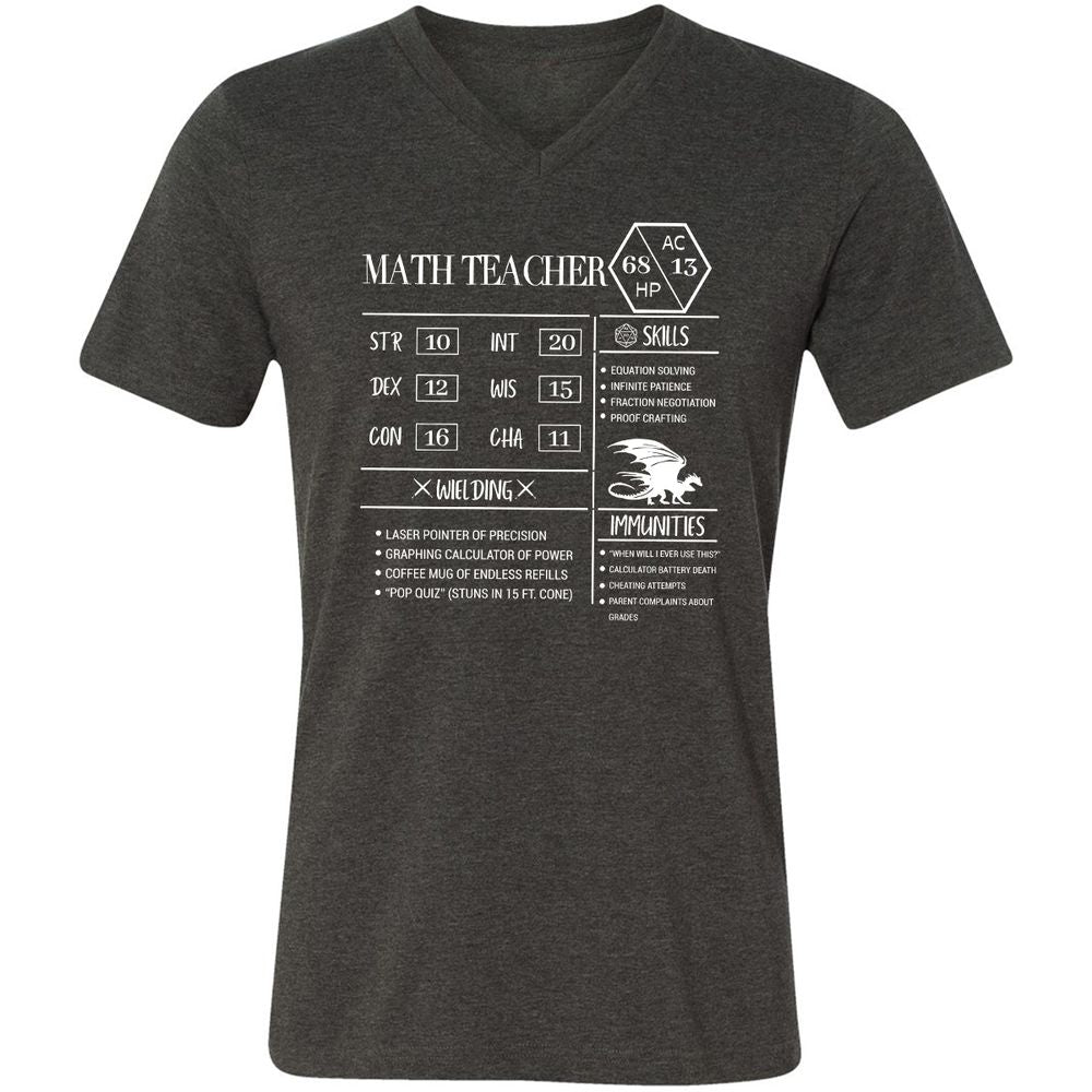 Math Teacher New Unisex V-Neck T-Shirt - Dark Grey Heather - 8