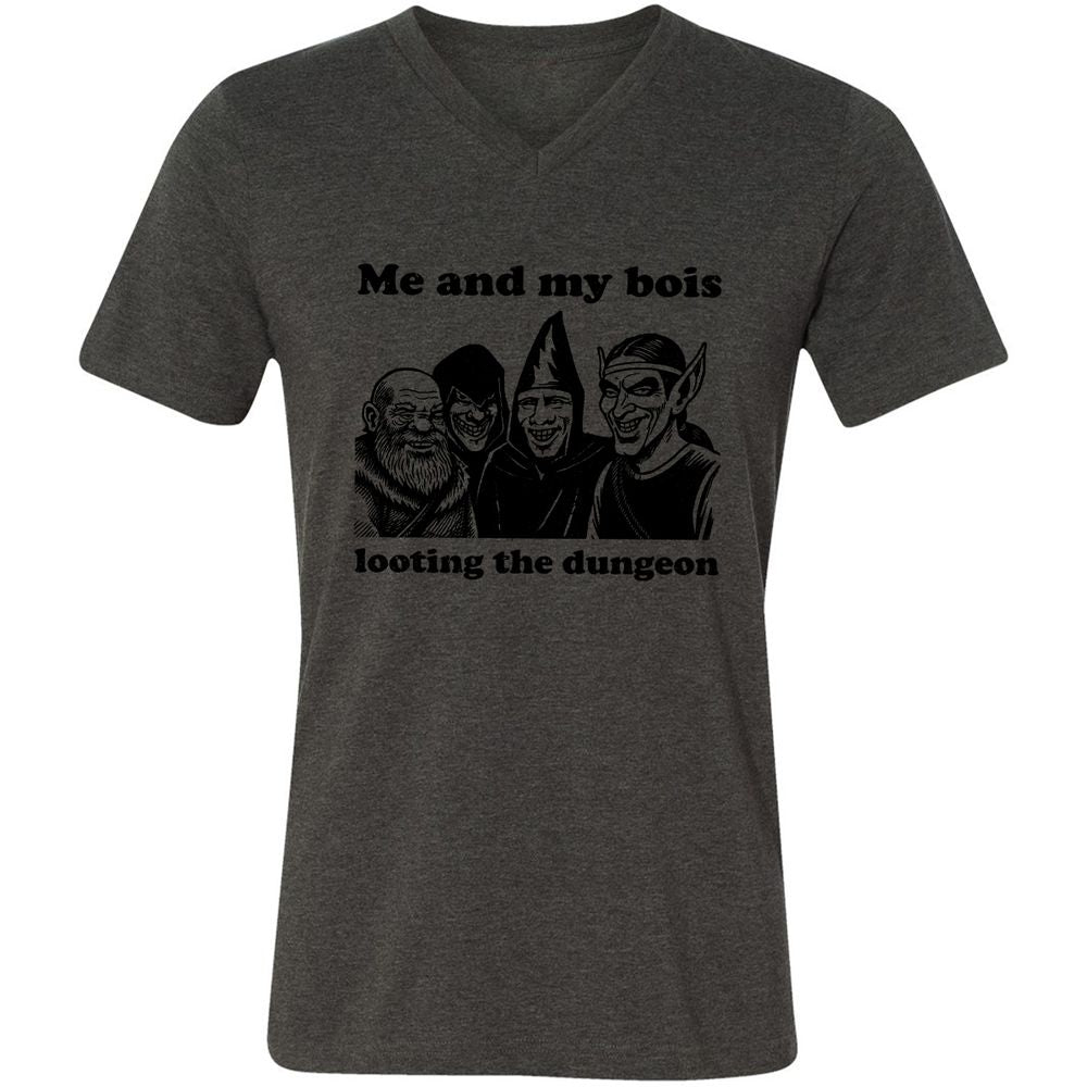 Me and my bois looting the dungeon Unisex V-Neck T-Shirt - Dark Grey Heather - 8