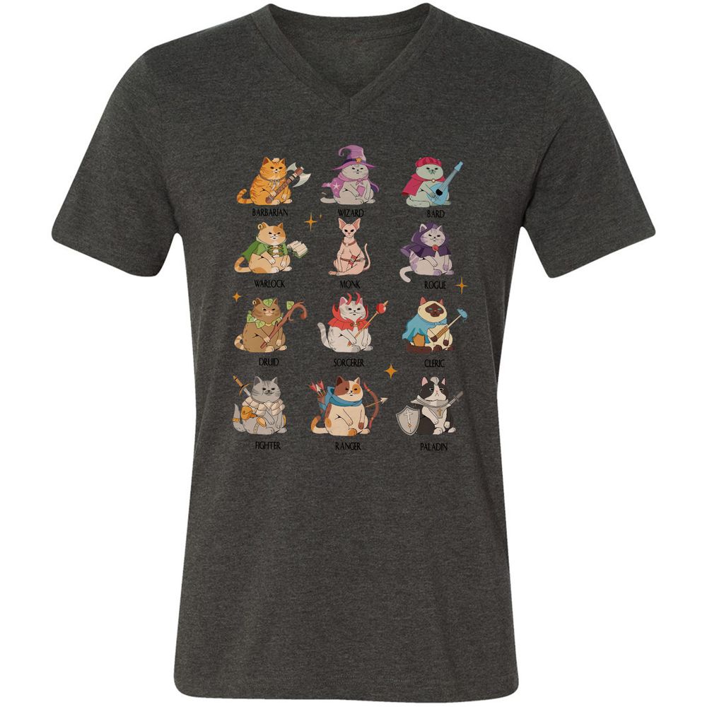 Dungeons And Cats Unisex V-Neck T-Shirt - Dark Grey Heather - 8