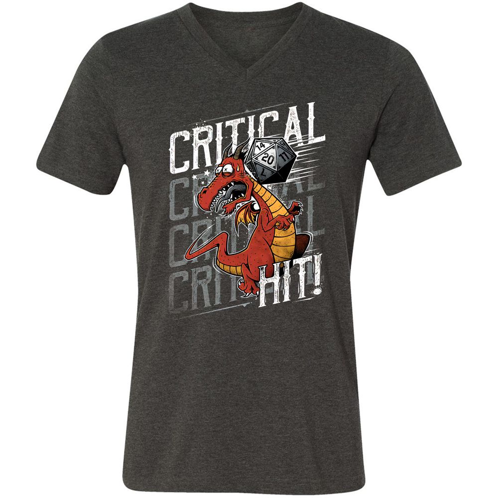 Funny Dragon Critical Hit Unisex V-Neck T-Shirt - Dark Grey Heather - 8