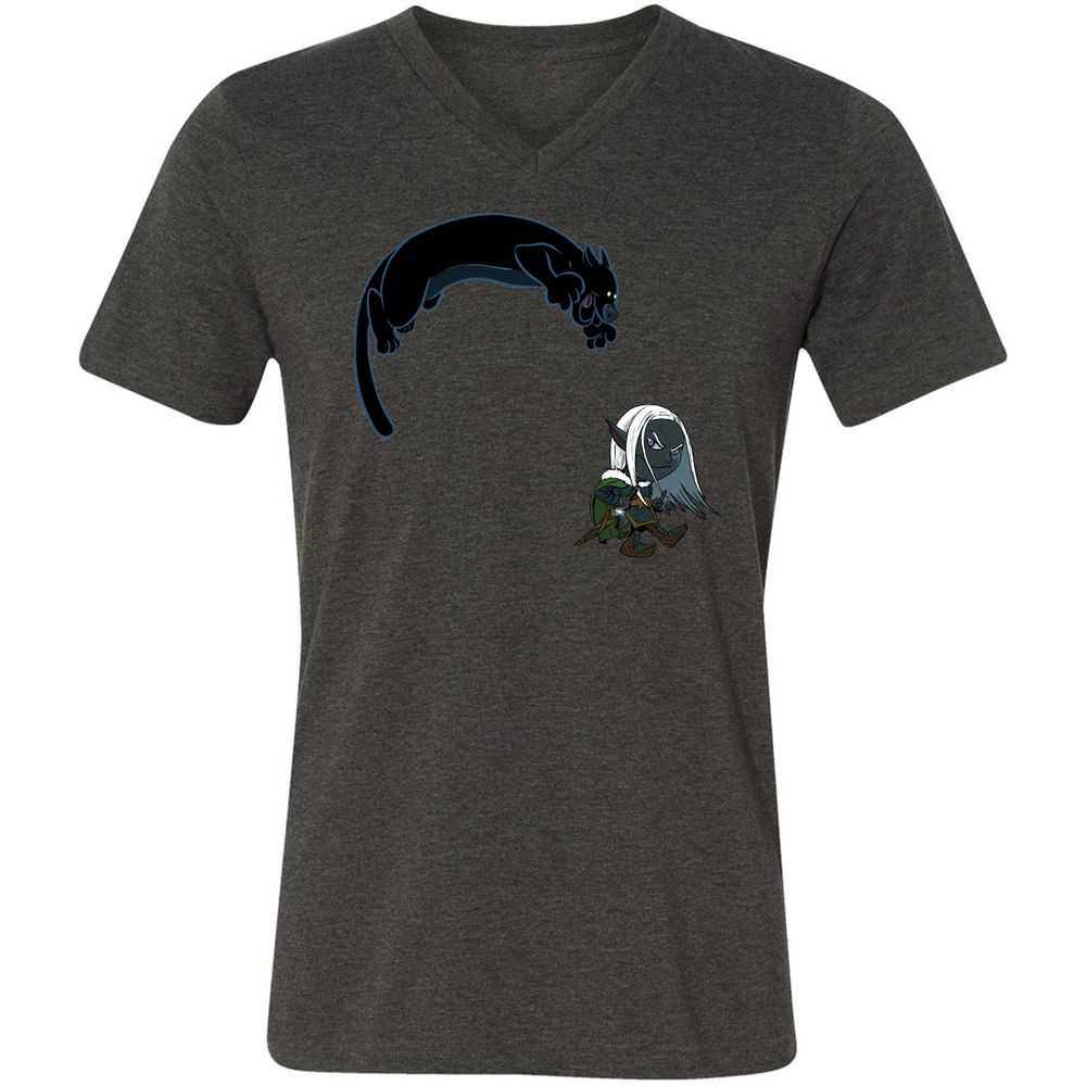 Drizzt And Guenhwyvar Unisex V-Neck T-Shirt - Dark Grey Heather - 8