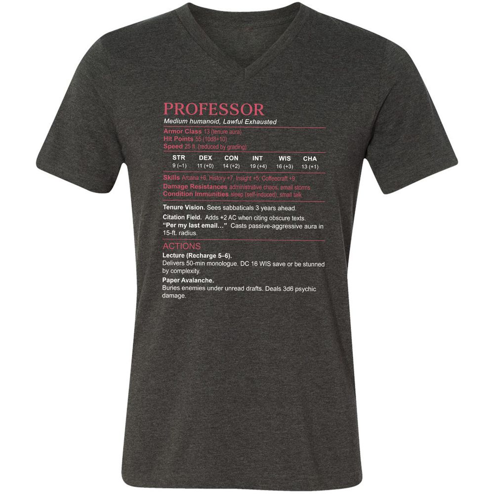 Professor Stats Unisex V-Neck T-Shirt - Dark Grey Heather - 8