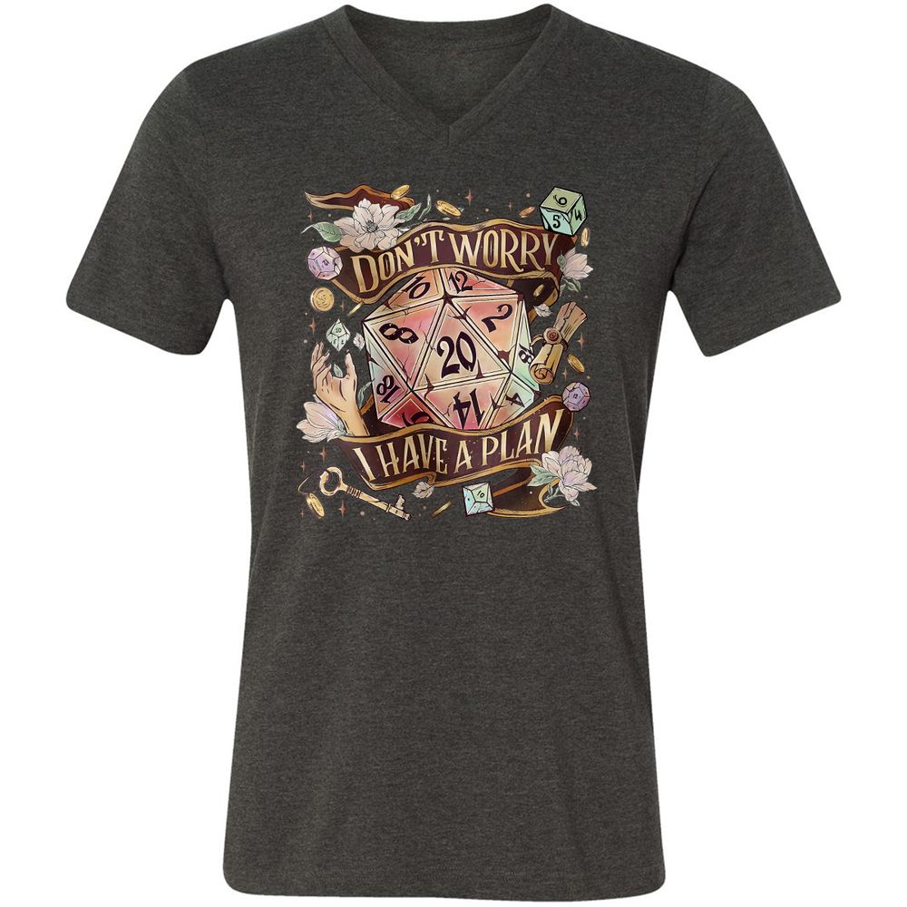 Floral Don't Worry I Have A Plan Unisex V-Neck T-Shirt - Dark Grey Heather - 8