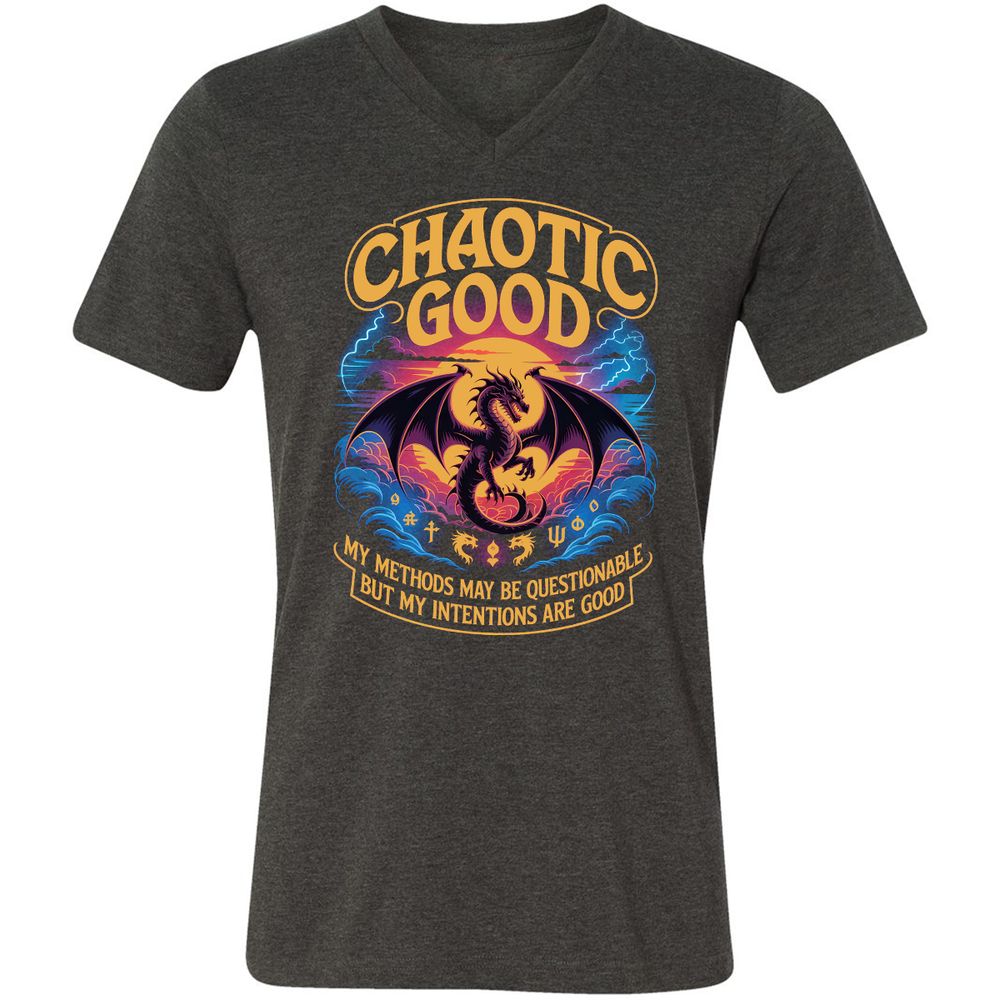 Chaotic Good Unisex V-Neck T-Shirt - Dark Grey Heather - 8