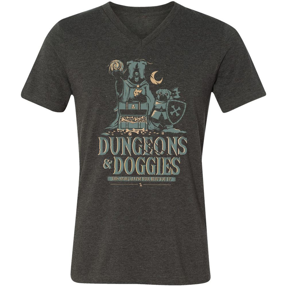 Dungeons & Doggies Unisex V-Neck T-Shirt - Dark Grey Heather - 8