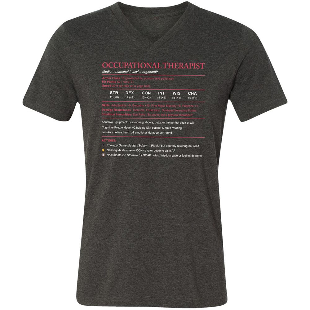 Occupational Therapist Stats Unisex V-Neck T-Shirt - Dark Grey Heather - 8