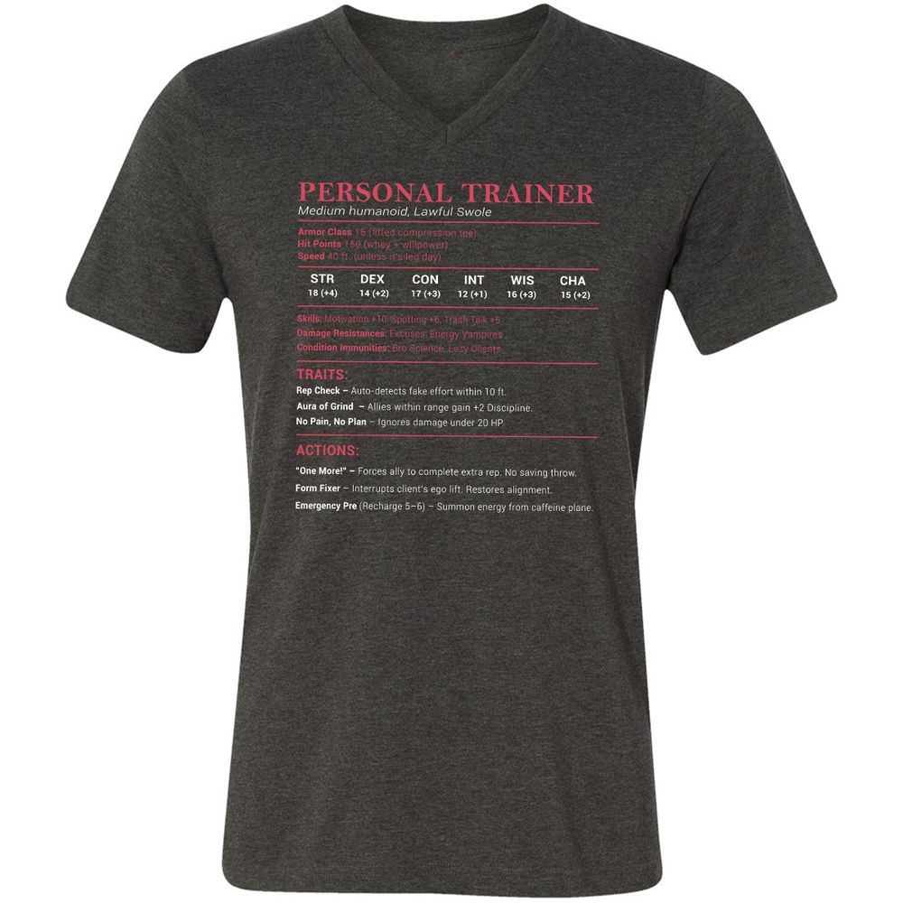 Personal Trainer PT Stats Unisex V-Neck T-Shirt - Dark Grey Heather - 8