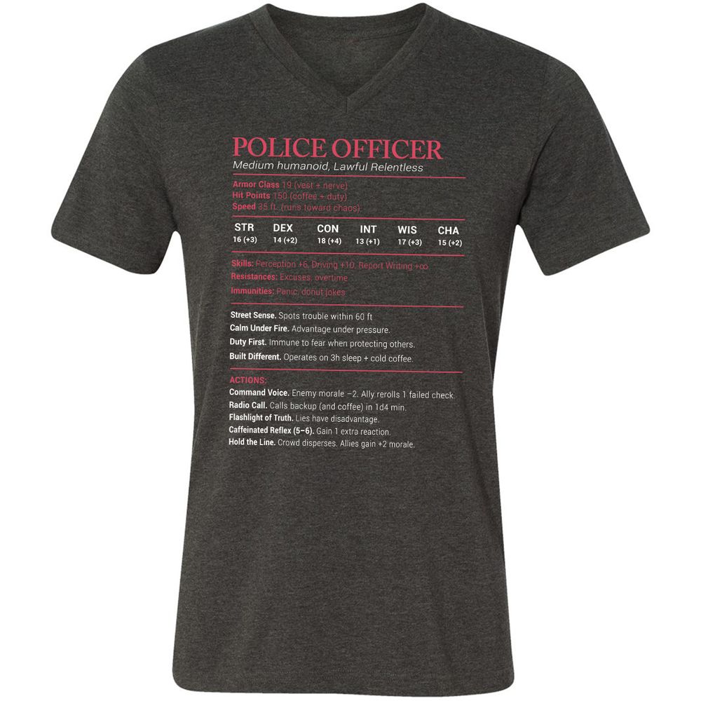 Police Officer Stats Unisex V-Neck T-Shirt - Dark Grey Heather - 8