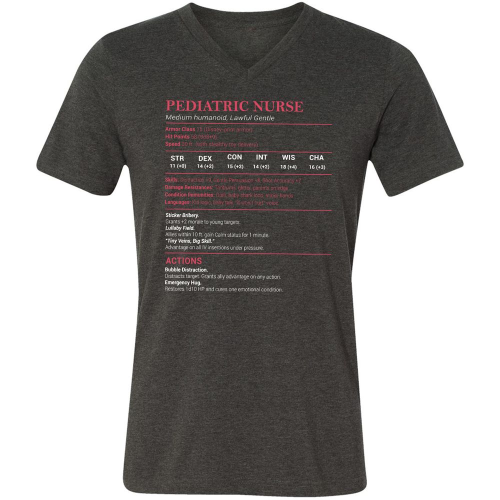 Pediatric Nurse Unisex V-Neck T-Shirt - Dark Grey Heather - 8