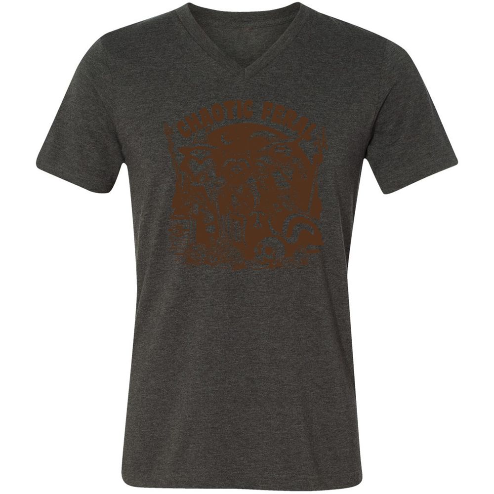 Raccoon Chaotic Feral Unisex V-Neck T-Shirt - Dark Grey Heather - 8
