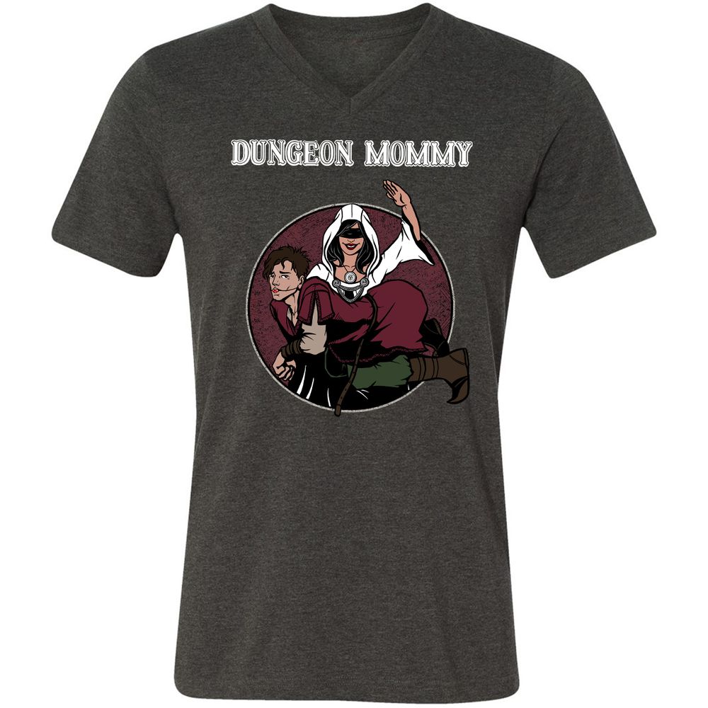 Dominant Dungeon Mommy Unisex V-Neck T-Shirt - Dark Grey Heather - 8