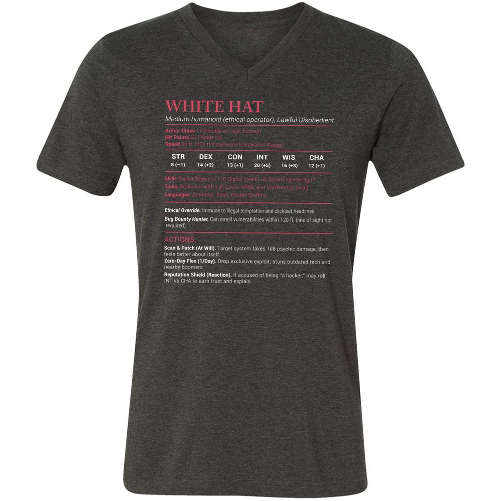White Hat Stats Unisex V-Neck T-Shirt - Dark Grey Heather - 8