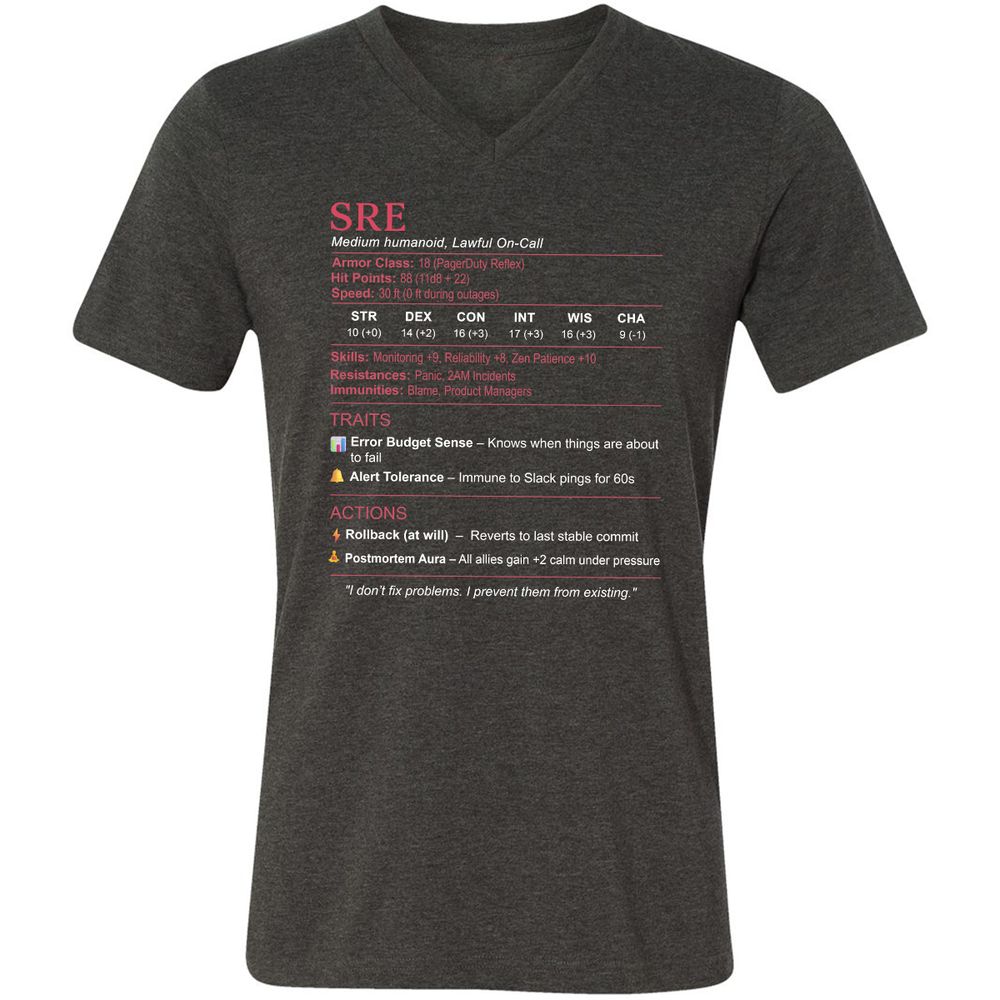 SRE Stats Unisex V-Neck T-Shirt - Dark Grey Heather - 8