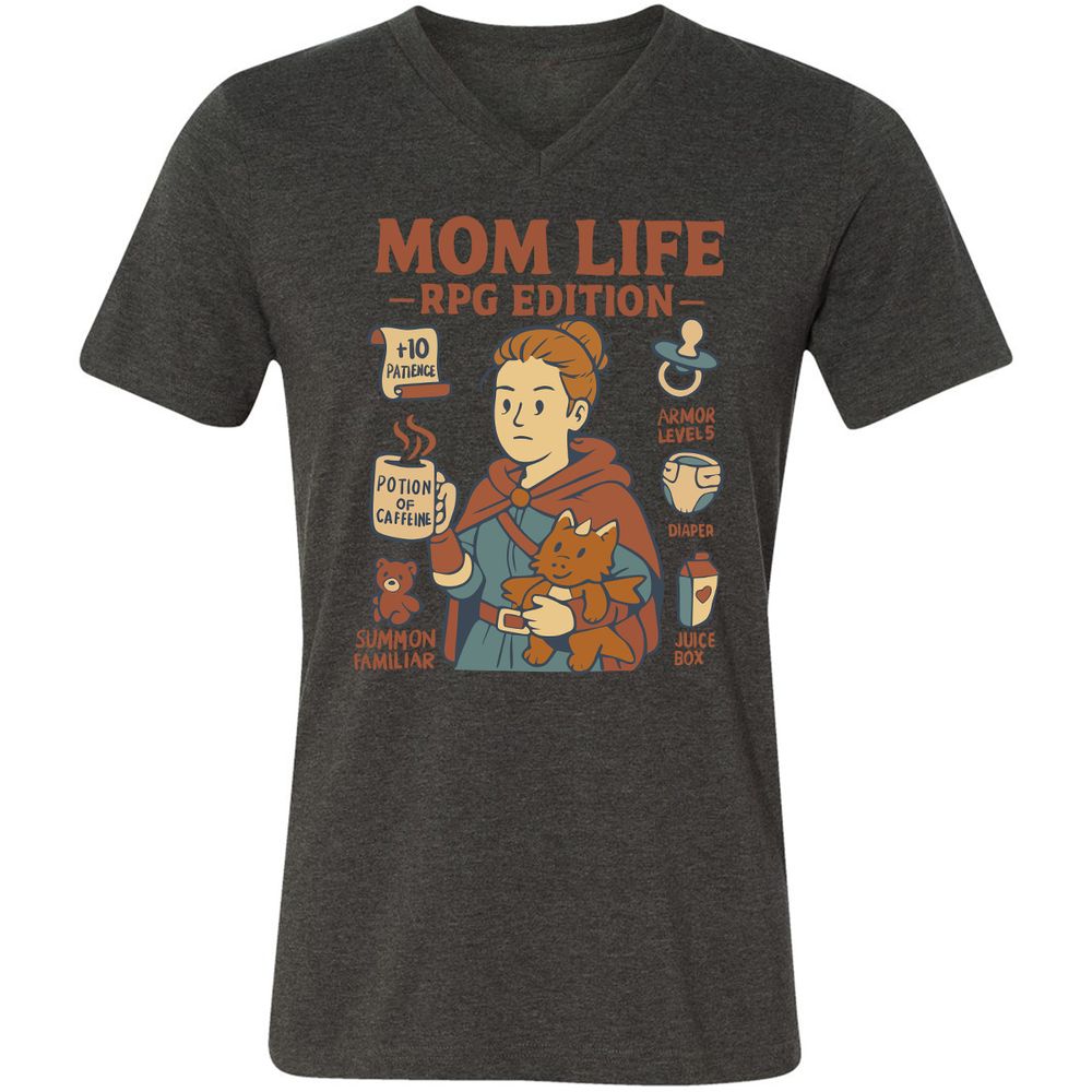 Mom Life RPG Edition Unisex V-Neck T-Shirt - Dark Grey Heather - 8