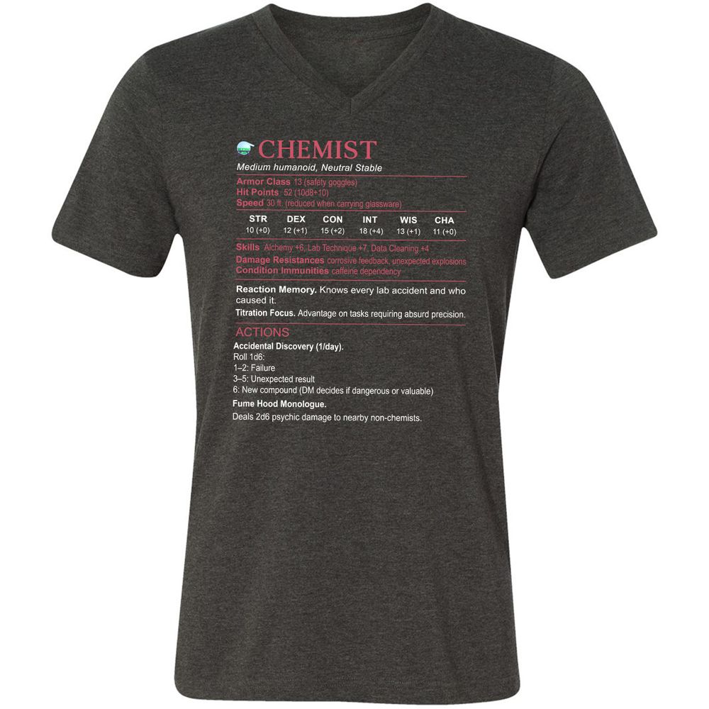 Chemist Stats Unisex V-Neck T-Shirt - Dark Grey Heather - 8