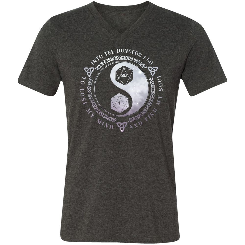 Into The Dungeon I Go Unisex V-Neck T-Shirt - Dark Grey Heather - 8