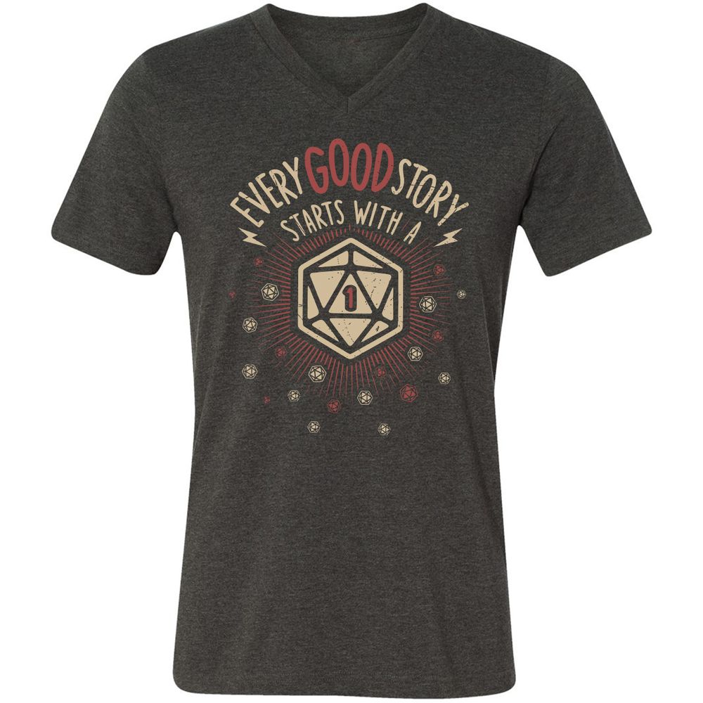 Good Story Starts With A 1 Unisex V-Neck T-Shirt - Dark Grey Heather - 8