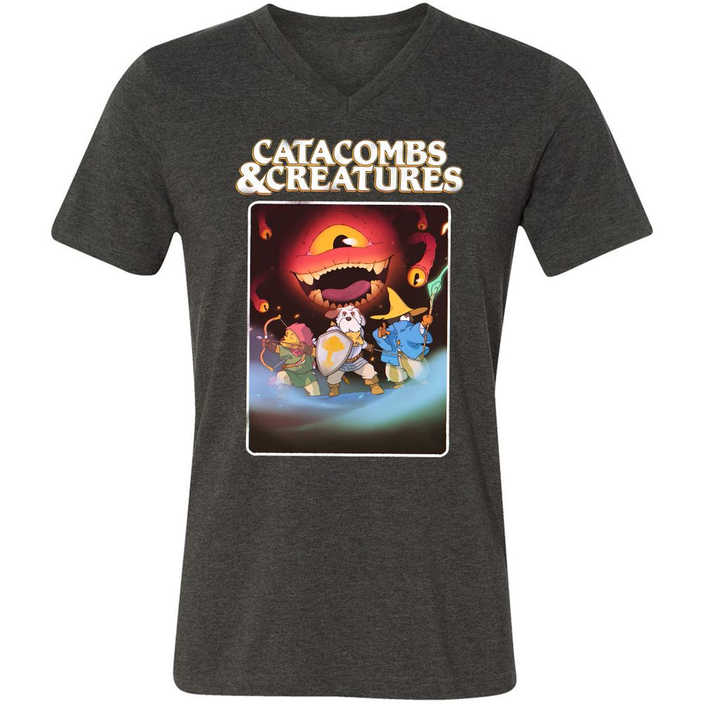 Catacombs & Creatures Unisex V-Neck T-Shirt - Dark Grey Heather - 8