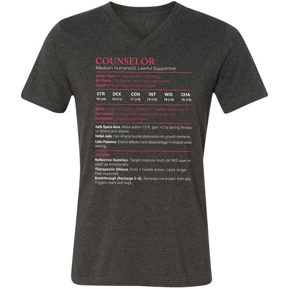Counselor Stats Unisex V-Neck T-Shirt - Dark Grey Heather - 8